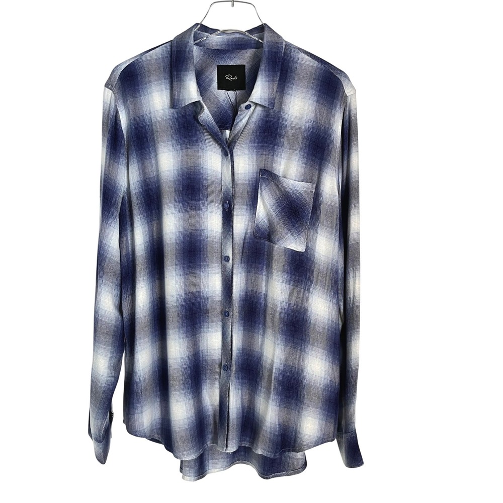NWOT Rails Hunter Pacific Ivory Blue Plaid Button Down Shirt Blue White Rayon L